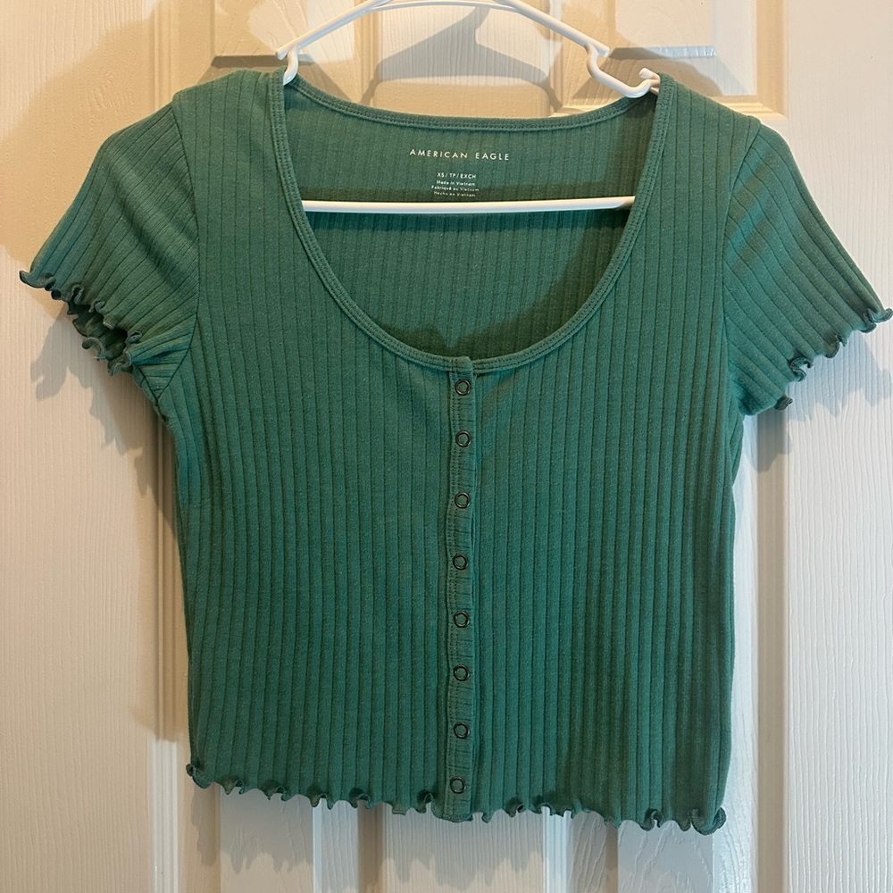American Eagle Outfitters Teal Ribbed Crop Top